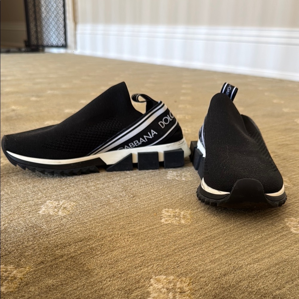 Dolce & Gabbana Black Slip-On Sneakers with Knit Upper